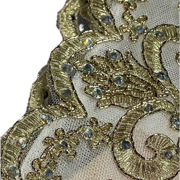 Xscape Embellished Embroidered Mikado Party Dress White Gold Size 2 EUC - Picture 10 of 15